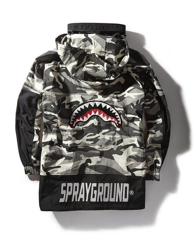 Sprayground Camo Pullover Shark Logo Jacket Size XLarge 2